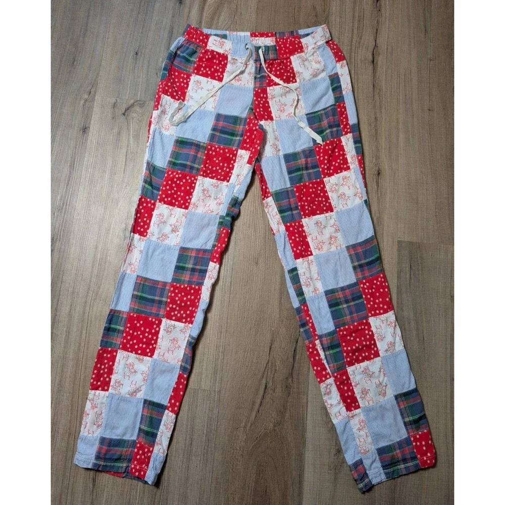 Aerie Size S Pajama Pants Patchwork Holiday Reindeer Multi Color Loungewear